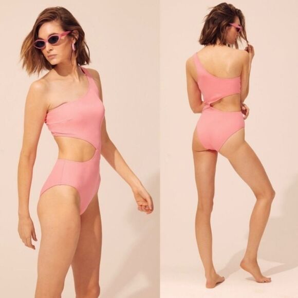Solid & Striped The Claudia One Shoulder One Piece Swimsuit Flamingo Size M - Picture 3 of 15